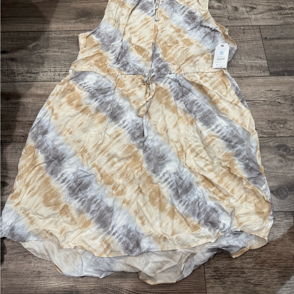 Time and Tru Tie-Dye Midi Dress in Cream and Gray